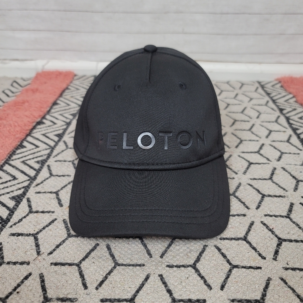 Peloton Black Out Hat Black Hat, w Adjustable Red Strap